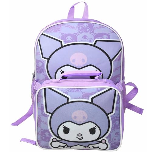 Fast Forward Mochila escolar roxa Hello Kitty Kuromi 40,6 cm e lancheira retangular anexada