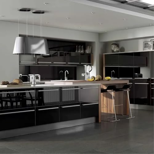 Image of HOME13 Self Adhesive Glossy Wallpaper Vinyl Stickers for Drawer and Shelf Waterproof Wallpaper for Table Top Kitchen (Black Glossy, 2 Feet BY 8 Feet)