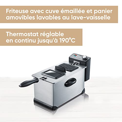 SEVERIN Friteuse 2 000 W, Friteuse électrique en inox d’une capacité de 3 L, Appareil de cuisson pour frites, légumes, viandes, poissons ou beignets, inox, FR 2431 – Image 3