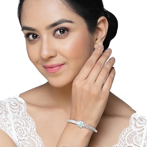 Image of ZENEME Rhodium-Plated Square Shaped American Diamond Studded Kada Bracelet For Girls and Women