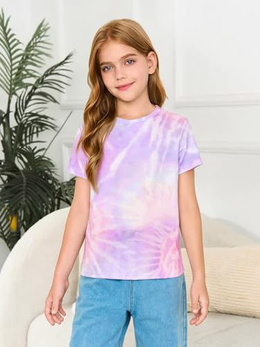 Image of Haloumoning Girls Tie Dye Short Sleeve Shirt 5-14 Years | Kids Summer Fashion, Girls shirts,Girls tshirt,Tops for girls,Tie dye shirts,Crewneck Tops, Casual Tees