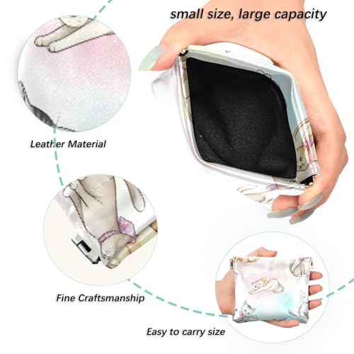 Bow Cat Watercolor Coin Purse Leather Pouch Change Purse, Squeeze Coin Pouch for Cards, Keys & Lipsticks, Unisex2