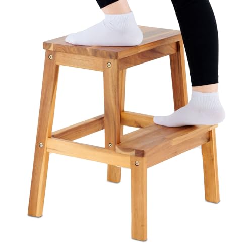 BEEFURNI 2 Step Wood Stool, Wooden Stepping Stools for Adults & Kids 350 lbs, Kids Stepping Chair, Bathroom, Bedroom Bench, Closet Climbing Chair, Easy to Assemble, 1 Year Manufacturer Warranty