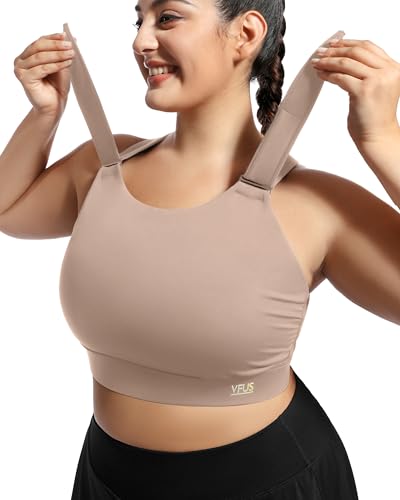 Image of Plus Size Sports Bras Medium-High Support Adjustable Racerback High Neck Wireless Everyday Workout Running Bra for Women