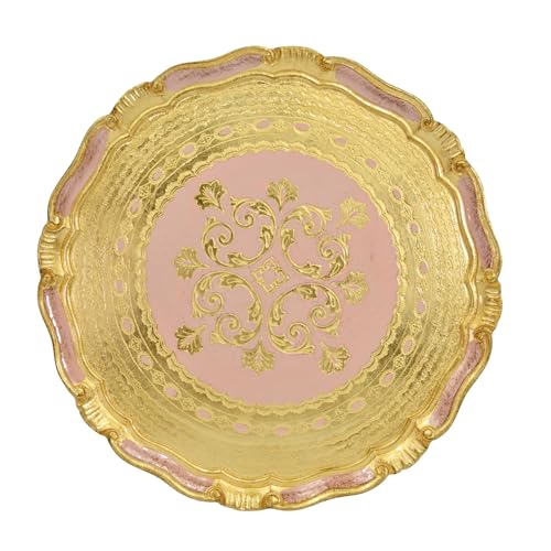 Mini Hand Carved Vintage Florentine Wood Vanity Tray, 7.5" Diameter,