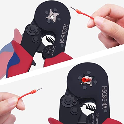 Image of Ferrule Crimping Tool Kit, AWG23-7 Self-adjustable Ratchet Wire Crimping Tool Kit Crimper Plier Set with 1200PCS Wire Terminals Crimping Connectors Wire End Ferrules(Red blue)