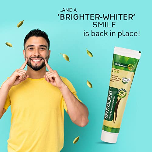 Bentodent Natural Toothpaste | Herbal Whitening & Daily Oral Detox | SLS, Fluoride & Foam Free | Safe for Kids & Family | Cardamom Freshness | Remineralizing Toothpaste (Cardamom Pack of 2, Qty 200g)