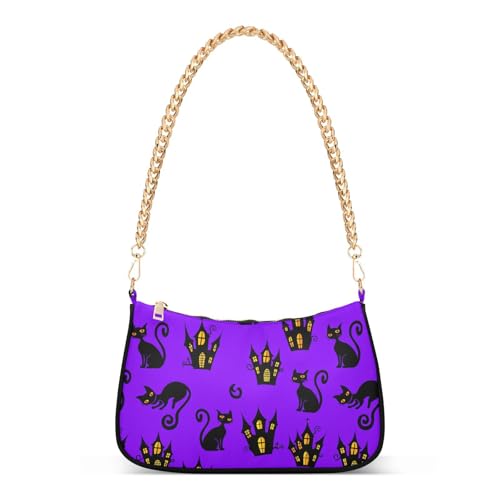 Black Cats Shoulder Bag for Women, Handbag with Chain Strap, Soft Purse Tote Bag for Ladies