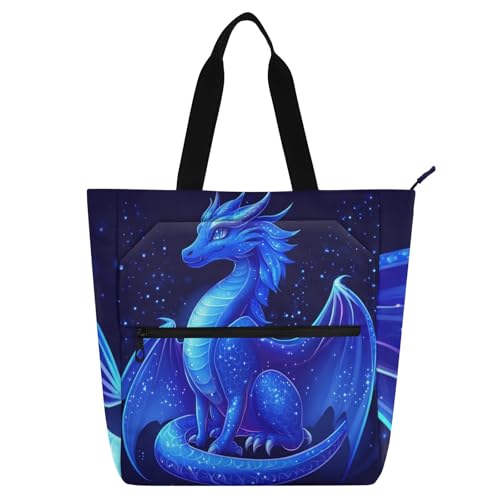 Sac fourre-tout pour enfants motif dragon bleu royal avec poche zippée