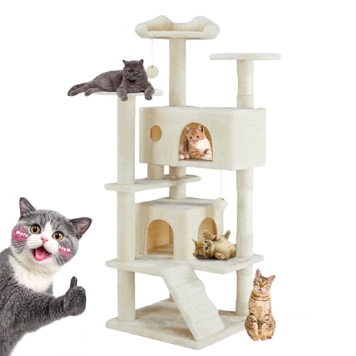Torre para gatos FluffyDream de 54 pulgadas multiescala beige miniatura 1