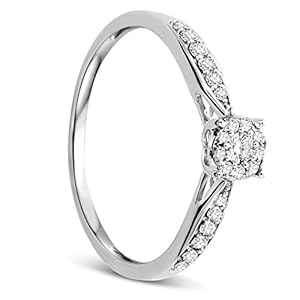 Orovi Anillo Solitario Para Mujer De Oro Blanco De 9 Quilates/375 Con Diamantes De 0,2 Ct