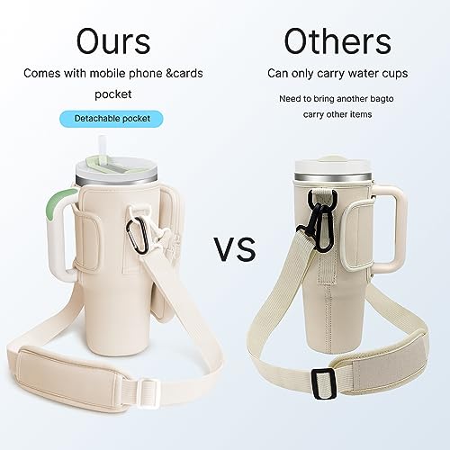 LABNNA Water Bottle Carrier Bag Compatible with Stanley 40 Oz Tumbler with Bottle Pouch Holder Strap & Pocket Sling Neoprene Sleeve Sports Water Bottle Accessories for Hiking Travelling Camping