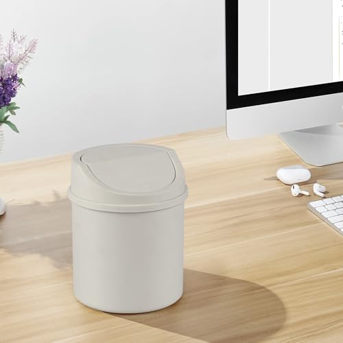 Papelera pequeña de plástico 0.5 gal blanca con tapa basculante miniatura 6