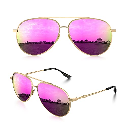 LUENX Women's Polarized Aviator Sunglasses with Mirror Lens and Protective Case
