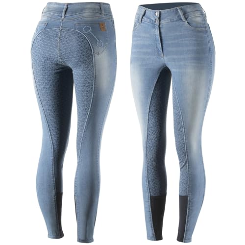 Miniatura 9 de Horze Pantalones De Montar Vaqueros Con Cintura Alta De Asiento Completo De Silicona Para Mujer Kaia, Azul, 44
