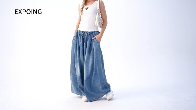 EXPOING Extra Wide Leg Denim Pants for Women Long Jeans Elastic