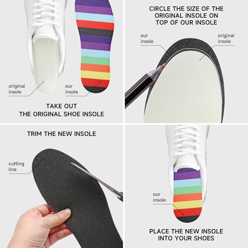 Image of No Show Socks for Women Inner Soles,Barefoot Sockless Non Slip Shoe Inserts,Anti-Odor,Washable,Rainbow Print,Size 6-9