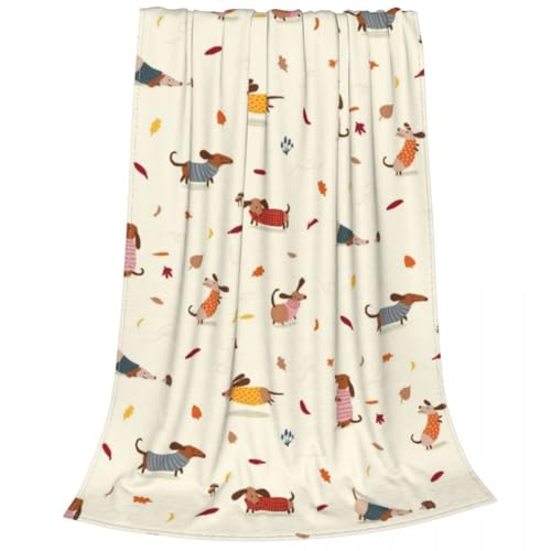 DOTBUY-SHOP Kuscheldecke Flauschig, Dackel-Druck Fleecedecke-Sofadecke, Winterliche Flanell Wärme Decke, Waschbar (135x200cm, Dackel 1)