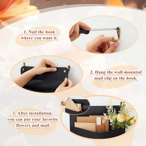 Marspark 2 Set Mail Holder Wall Mount 12x10 In Leather Letter Holder, Black by Marspark - Used condition - Image 4