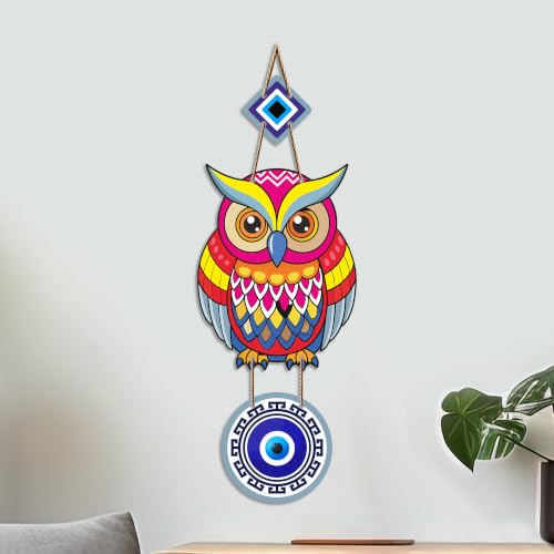 Image of Artvibes Artistic Owl Nazar Battu Wall Hanging for Home Entrance | Evil Eye MDF Decorative Wall Art | Lucky Charm Decor for Bedroom | Living Room | Office & Balcony | Housewarming Gift (WH 8525N)