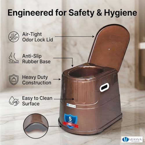 Image of Veayva Heavy Duty Portable Indian Toilet to Western Convertor | Toilet Stool | Toilet Commode for Patients | Indian Commode Stool | Portable Toilet Seat for Adult, Handicap People, BROWN METTALIC