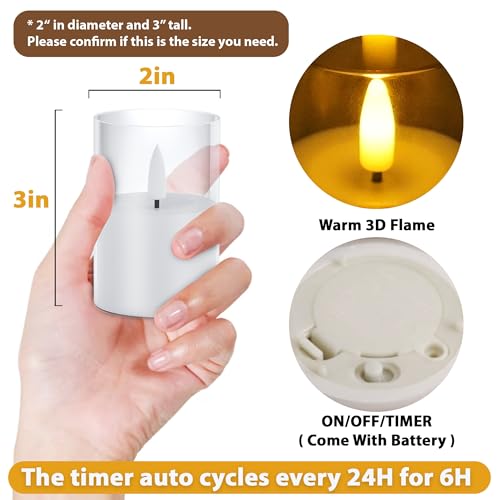 Image of VIODAIM 12Pack Flickering Flameless LED Candles with Timer, Battery Powered - Small Pillar & Votive, Clear (2 inchX3 inch) (Pack of 3)