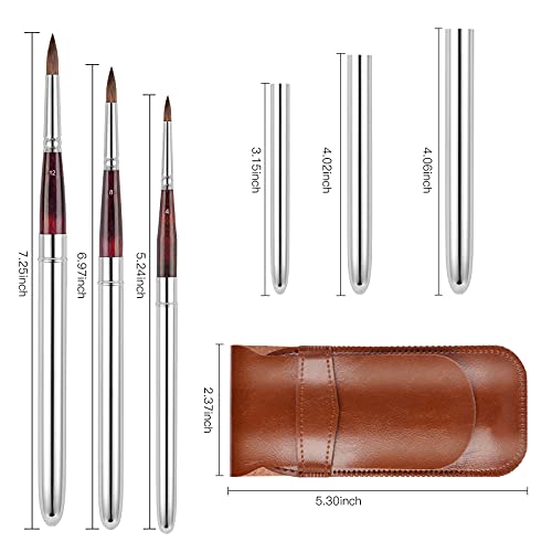 Kolinsky Travel Watercolor Brushes Sable Hair Round Watercolor Paint Brush 3Pcs Brushes Set Portable Compact Artist Brushes With Pocket Protective Case For Art Painting, Gouache, Acrylic Painting #TOP2