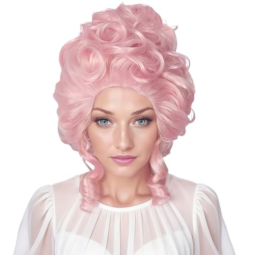 Image of Linfairy Retro Wig Big Bouffant Beehive Wigs for Women fits 50s 80s Costume (Retro Pink)