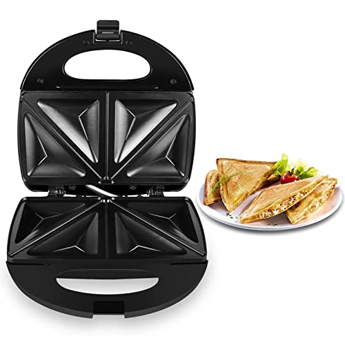 Gotoll Sandwichmaker 700W, Dreieckig Sandwiches Toaster Maker, antihaftbeschichtete Platten, leichte Reinigung - Schwarz Silber Cover