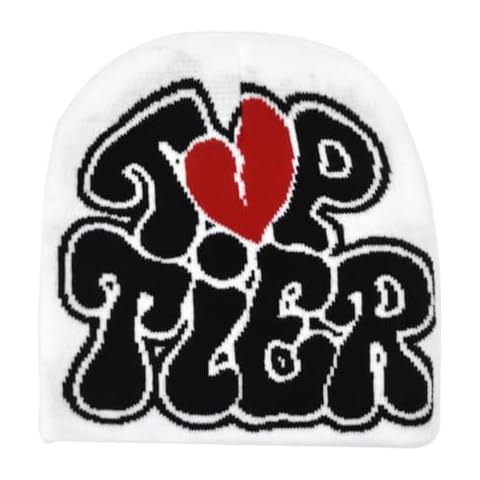 CORIRESHA Men Women Letter Graphic Y2k Beanie Knitted Hats Warm Winter Outdoor Caps White Black Cover
