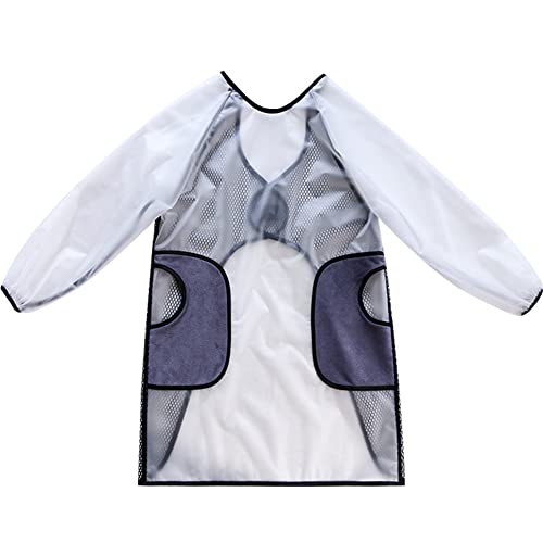 WAYUTO Kitchen Aprons with 2 Pockets Hand Wiping Apron Long Sleeves Transparent Dishwashing Apron Waterproof Apron for Cooking Baking Cleaning Work White