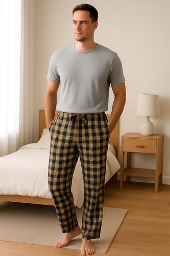 Men's 100% Cotton Flannel Lounge Pants – Lightweight, Breathable Sleepwear with Pockets – Ideal for Summer & Relaxation2