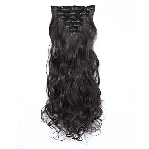 SWACC Women 20 Inches Curly Full Head 7 Separate Pieces Heat Resistance Synthetic Hair Clip in Hair Extensions (Dark Brown-4#)
