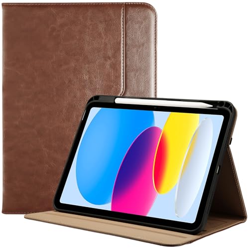 ProCase iPad 11世代/10世代 ケース iPad（A16）11インチ 2025/10.9インチ 2022通用 PUレザーカバー A2696 A2757 A2777 ペン収納 耐衝撃 手帳型 スタンド フォリオカバー -ブラウン