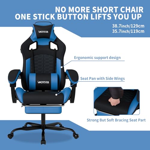 WOTSTA Gaming Chair with Footrest, Gaming Chairs PVC Leather Ergonomic Office Gamer Chair Headrest Lumbar Support Racing Style Video Gaming Chair for Office の商品画像 7