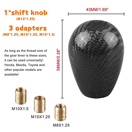 RYANSTAR Carbon Fiber Shift Knob with Adapters, Black Oval Ball Stick Shifter Knobs Compatible with Infiniti Lexus Mazda Mitsubishi Nissan etcï¼Smooth Surfaceï¼ - Image 3