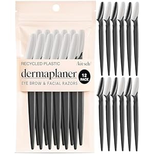 Kitsch Dermaplane Razor for Women Face – Face Razors for Women & Men, Eye Brow Razors & Face Shaver – Exfoliating Facial Razor & Dermaplaner as Skin Care Tool for Smoother Skin – Black, 12 pcs