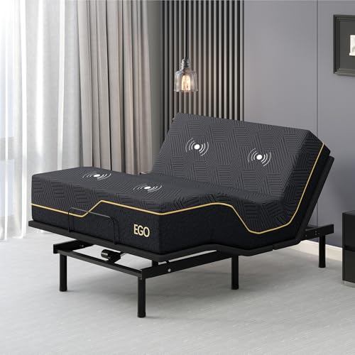 EGOHOME Adjustable Bed Frame Queen and 14 inch Memory Foam Mattress, Independent Head and Foot...