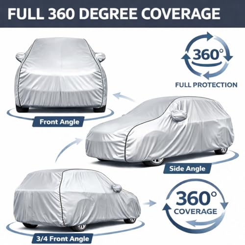 Image of Premium Silver Series 100% Waterproof Car Body Cover for Verna Cover (All Models) with Mirror Pockets | Triple Stitched, Elastic, Custom Fit, Heat Resistant, Anti-Dust, All-Weather Cover