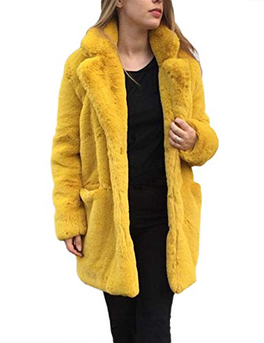 xxxiticat Women's Winter Furry Trench Long Fake Fur Coat Faux Rabbit Fur Jacket Outerwear