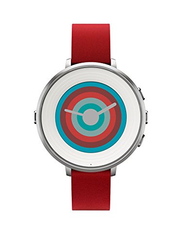 Pebble ぺブル 14 mm Time Round Smartwatch - Silver/White Face flame with Red Leather 極薄かつ超軽量の丸型スマートウォッチ [並行輸入品]