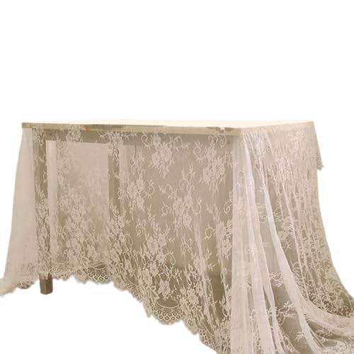 PLCPDM Elegante Encaje Mantel Flores Cubiertas De Bordado para Recepción Bodas Casas Vintage Decoración Fiesta Comedor Rústica Boda Decoraciones Tela
