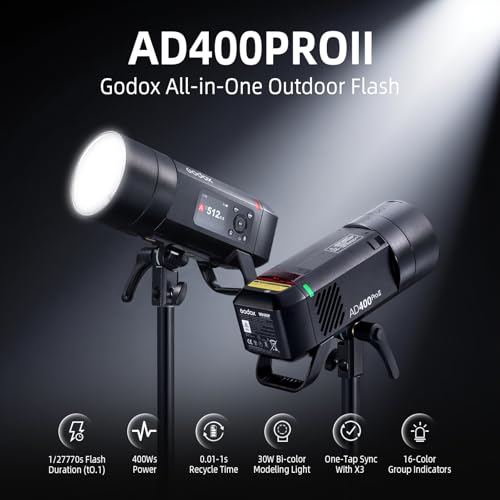 Image of Godox AD400 Pro II Outdoor Flash, 400Ws Monolight with 2.4GHz Wireless X System, Bi-Color 30W Modeling Lamp, TTL GN72 HSS 1 /8000s,0.01s~1s Recycle Time,1 /1 to 1 /512 10 Power Steps (AD400Pro Update)