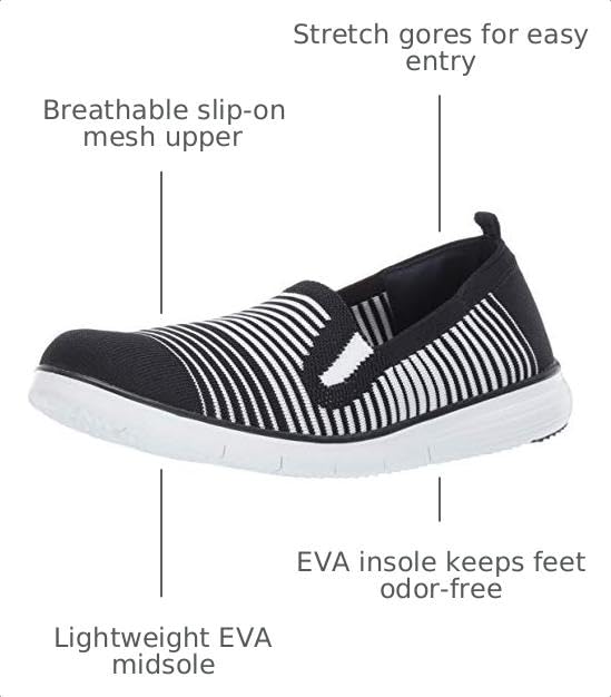 Image of Propet Womens Travel Fit Striped Slip On Sneakers Shoes Casual - Black, Grey