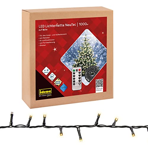 Idena LED Lichterkette 200 LEDs Warmweiß - Weihnachtsbaum Überwurf 8 Modi + Timer