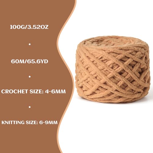 Image of Fluffy Chenille Chunky Yarn for Crocheting 100g(65.6yd) - Baby Yarn for Crocheting Soft - Velvet Yarns for Crochet Blanket - Amigurumi Crochet Yarns (Khaki)