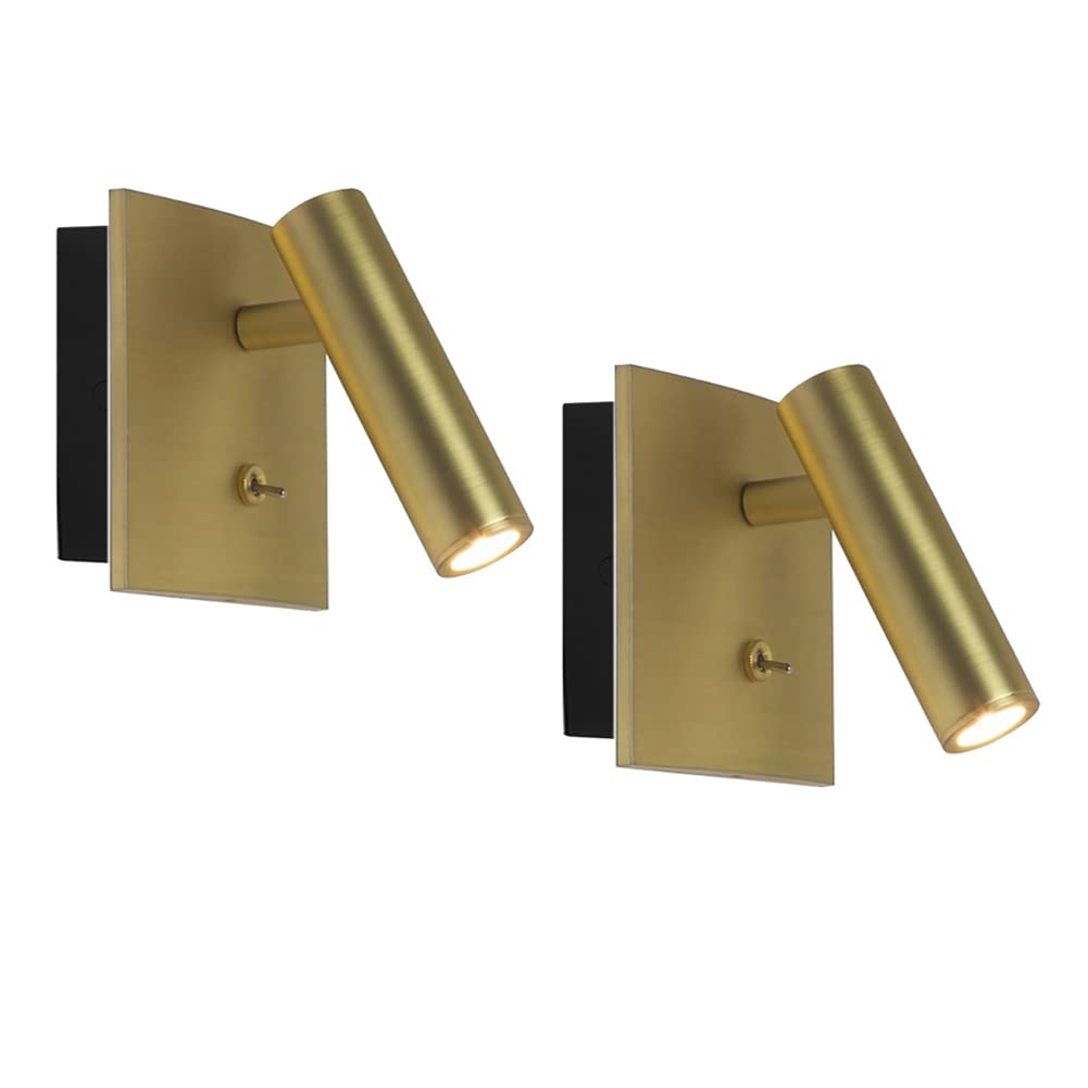 Ezalor Modern LED Wall Mounted Reading Light With Switch Warm White 3000k Square Bedside Reading Lamp 4.3inch Adjustable Bed Wall Sconce Used To Read In Bed-Bronze Set of 2