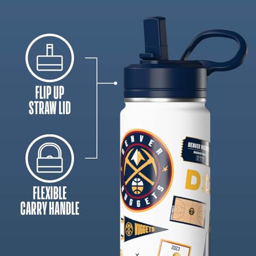 Image of Hydrapeak NBA Officially Licensed Denver Nuggets 20oz Insulated Water Bottle with Straw Lid & Carry Handle, Leak-Proof Stainless-Steel Game Experience Sports Bottle for Kids, School, Camp