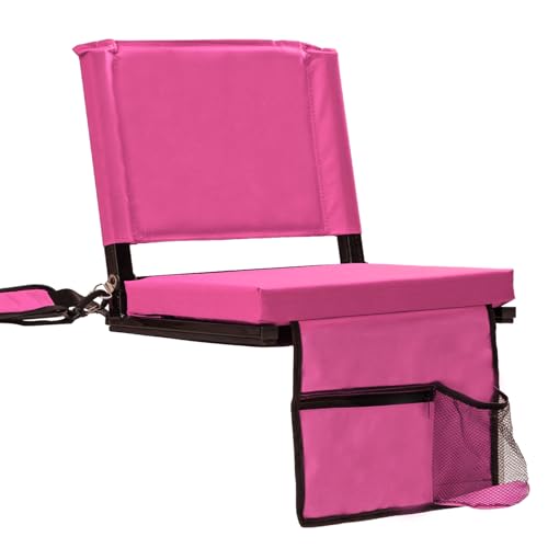 Image of Stadium Seats with Back Support for Bleachers, Folding Bleacher Seat Bleacher Chairs with Back and Cushion, Padded Stadium Chair with Shoulder Strap, Large Mesh Pocket & Carry Handle, Pink