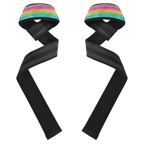 Nander Beautiful Rainbow Stripes Wrist Straps for Weightlifting,Lifting Straps with Neoprene Cushioned Wrist Padded and Anti-Skid Silicone for Strength Training,Bodybuilding,Deadlifting